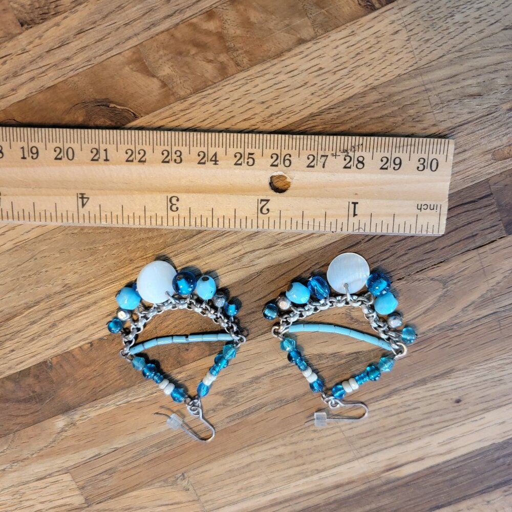 2" Trapezoid Blue Beaded Dangle Earrings - Picture 7 of 8